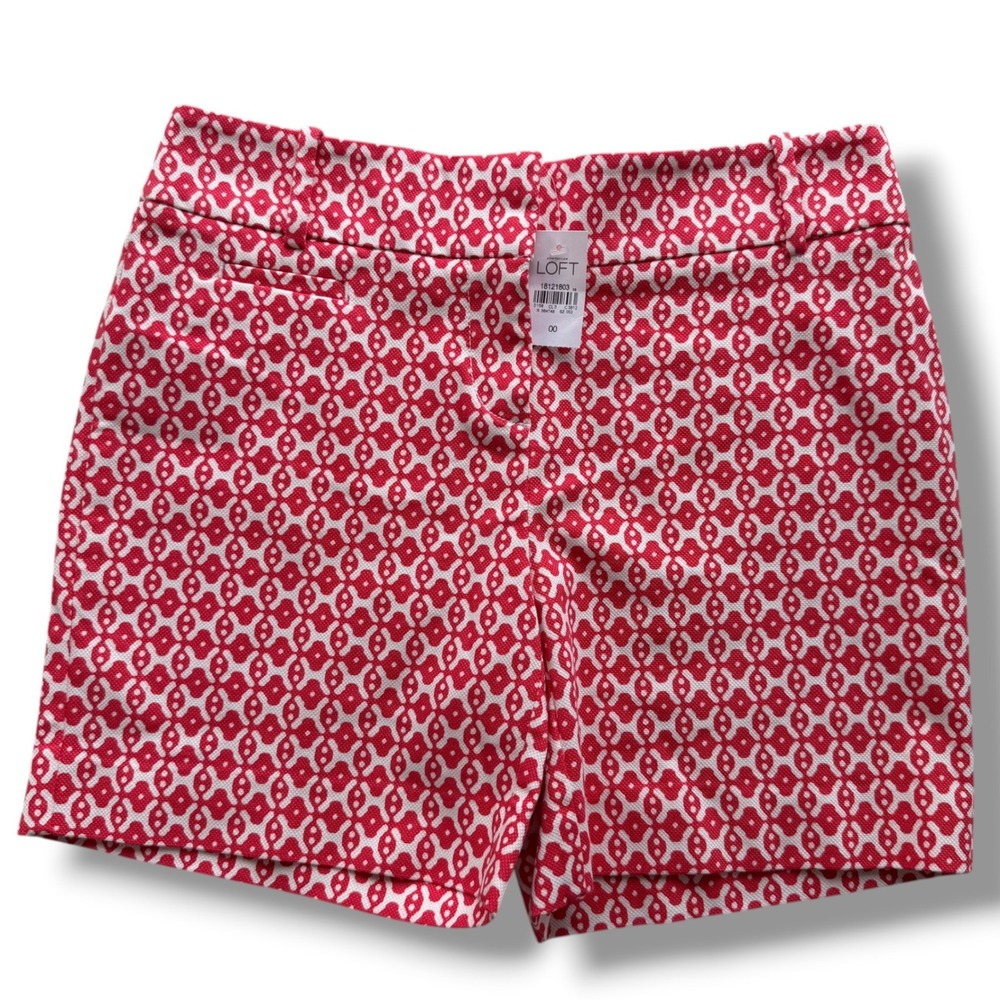 Ann Taylor LOFT 00 Red White Geometric Medallion Print Riviera Shorts Preppy NWT